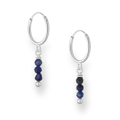 Sterling Silver Hoops with Lapis Lazuli Beads