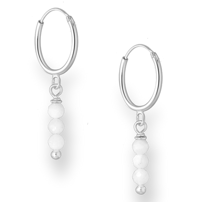 Sterling Silver Hoops with Moonstone Beads