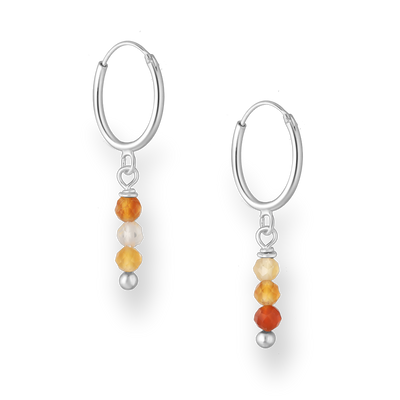 Sterling Silver Hoops with Orange Agate Gemstone Beads