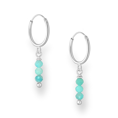 Sterling Silver Hoops with Amazonite Beads