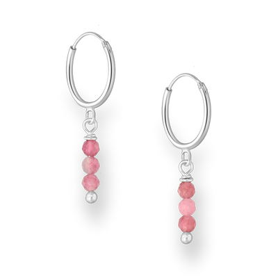 Sterling Silver Hoops with Pink Tourmaline