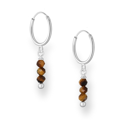 Sterling Silver Hoops with Tigers Eye Beads
