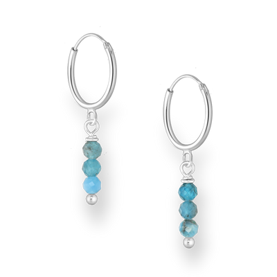 Sterling Silver Hoops with Blue Appatite Beads