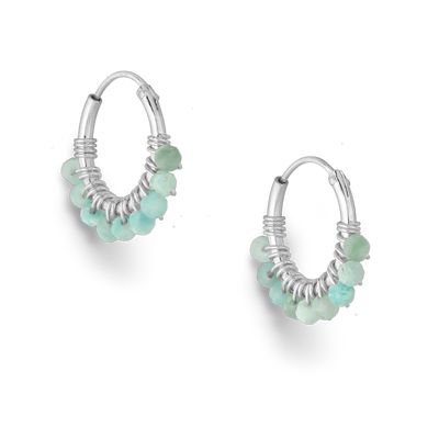 Sterling Silver Hoops with Amazonite Gemstone Beads