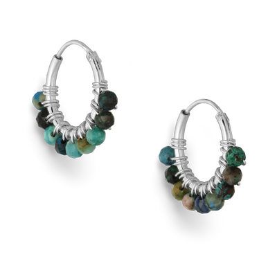 Sterling Silver Hoops with Chrysocolla Gemstone Beads