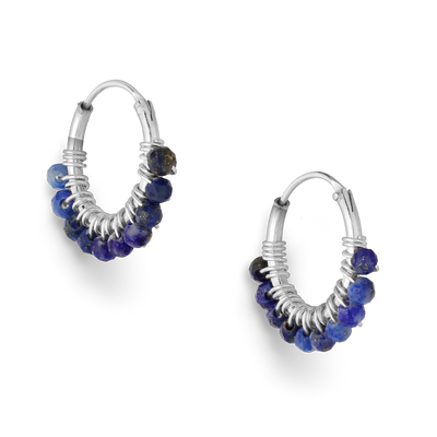 Sterling Silver Hoops with Lapis Lazuli Gemstone Beads