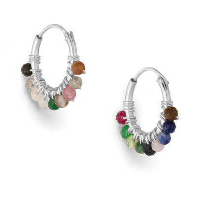 Sterling Silver Hoops with Gemstone Beads