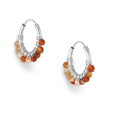 Sterling Silver Hoops with Orange Agate Gemstone Beads