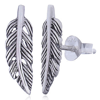 Sterling Silver Feather Stud Earrings