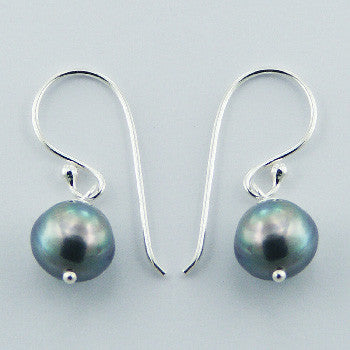 Sterling Silver Black Freshwater Pearl Dangly Earrings