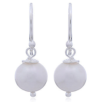 Sterling Silver White Freshwater Pearl Dangly Earrings