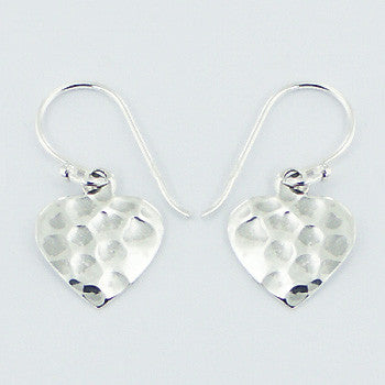 Sterling Silver Hammered Heart Dangly Earrings