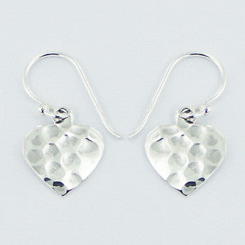 Sterling Silver Hammered Heart Dangly Earrings