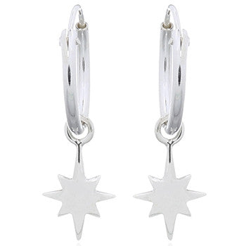 Sterling Silver Star Hoop Sleeper Earrings