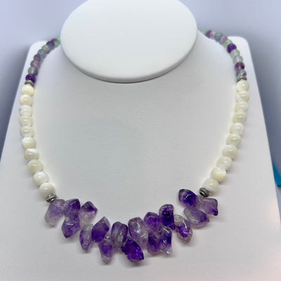 Amethyst, Mother of Pearl & Rainbow Fluroite Necklace