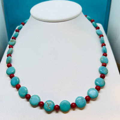Howlite Coin & Coral Beaded Necklace