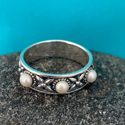 Freshwater Pearl Frangipani Sterling Silver Ring