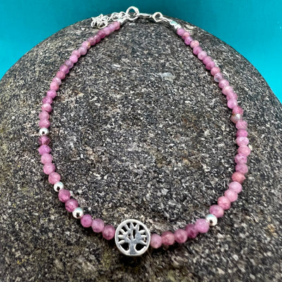 Pink Tourmaline Bracelet with Tree of Life Charm