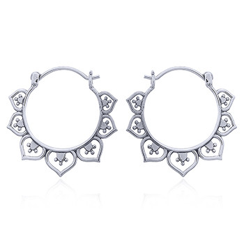 Sterling Silver Lotus Hoop Earrings