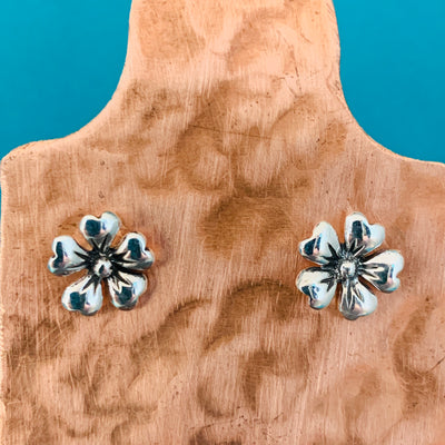 Sterling Silver Oxidised Flower Stud Earrings