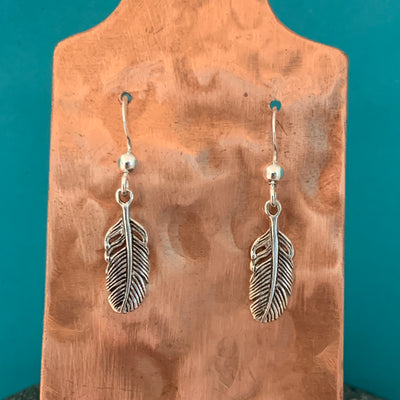 Sterling Silver Feather Dangly Earrings