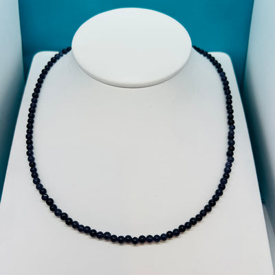 Genuine Sapphire Beaded Necklace 4 mm