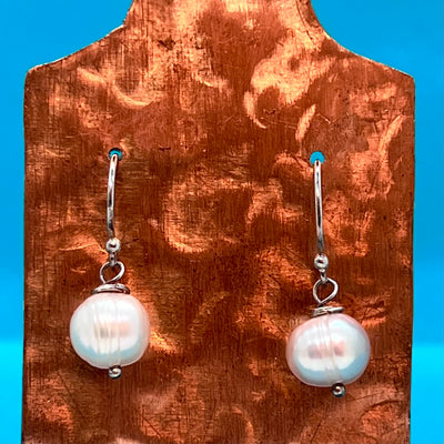 Sterling Silver Peach Freshwater Pearl Dangly Earrings