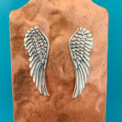 Sterling  Silver Large Angel Wing Stud Earrings