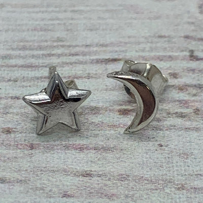 Sterling Silver Tiny Star & Moon Studs