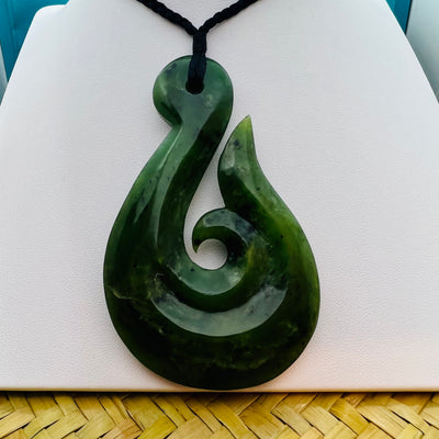 Greenstone Fish Hook with Whales Tail Pendant