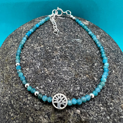 Blue Appatite Bracelet with Tree of Life Charm