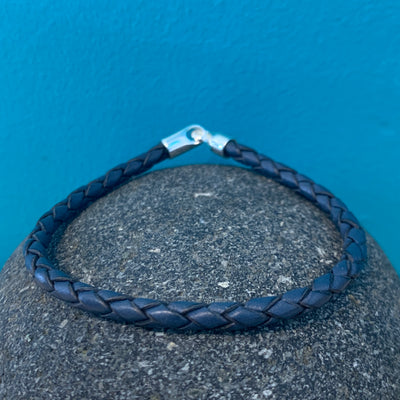 Sterling Silver Navy Blue Leather Bracelet